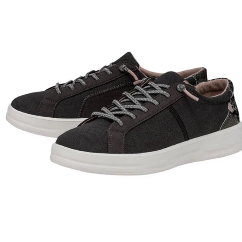Hey Dude Karina Sneakers Women’s 7 Jet Black Slip On Snake Print Shoes
